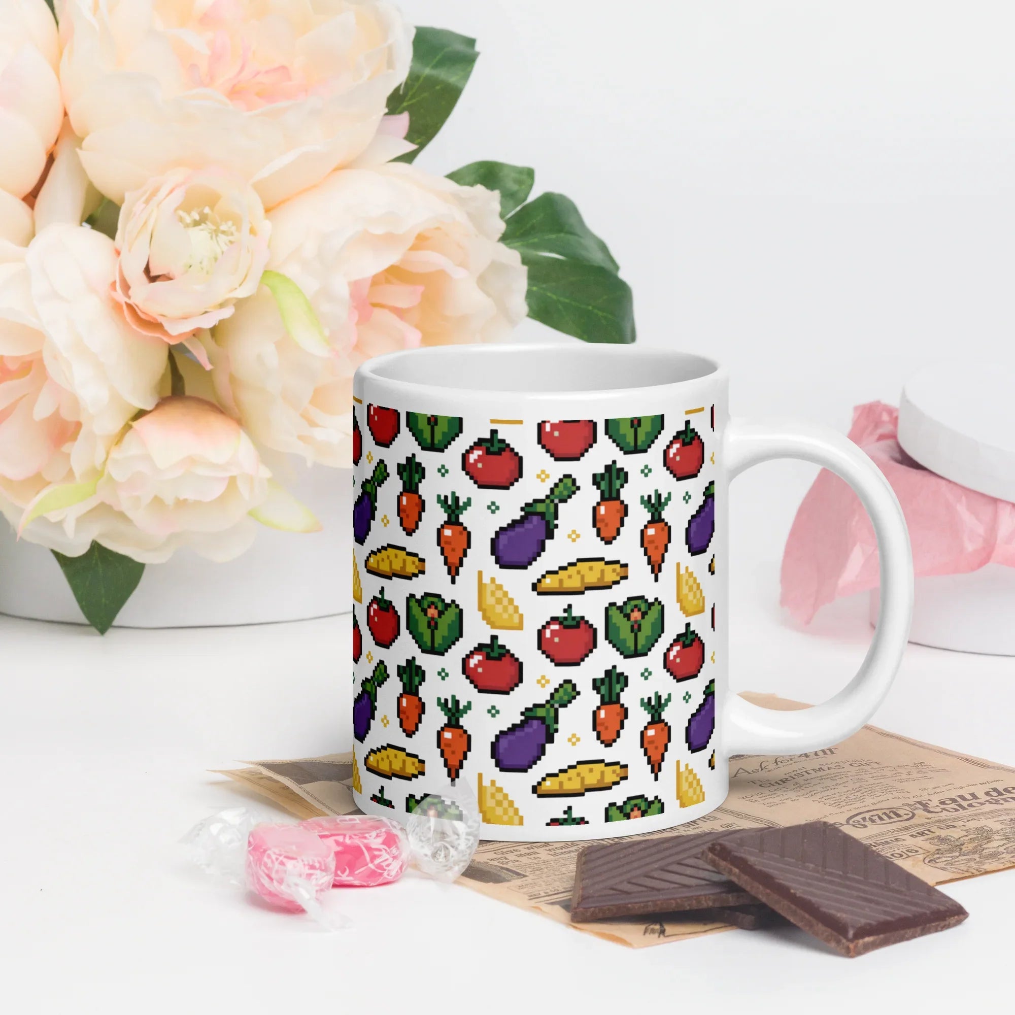 Pixel Harvest Pattern Mug – Retro Farm Game Vibes in Vibrant 8-Bit Style - RaZits