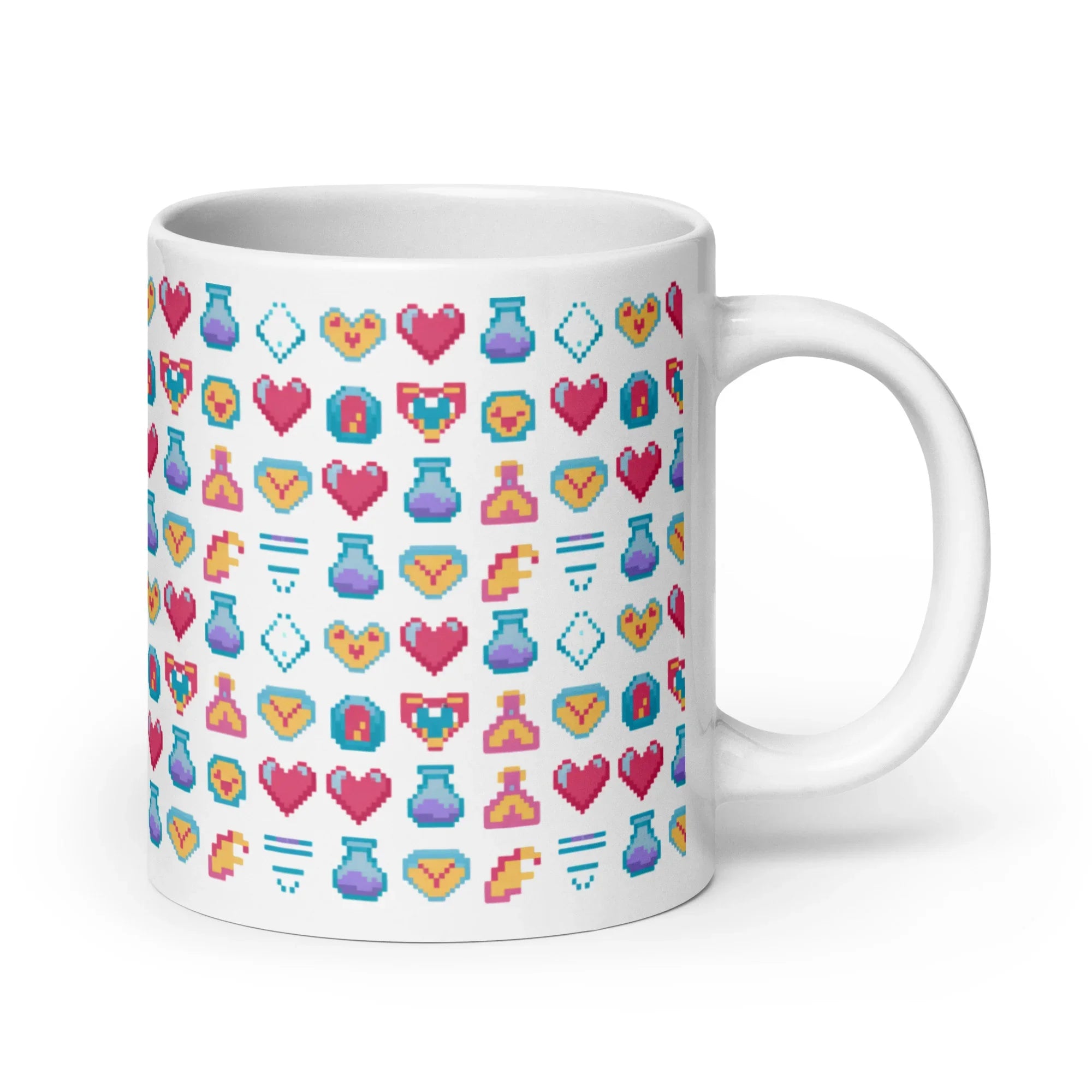 Pixel Power-Up Mug – Retro Hearts & Mana Potion Design for Classic Gamers - RaZits