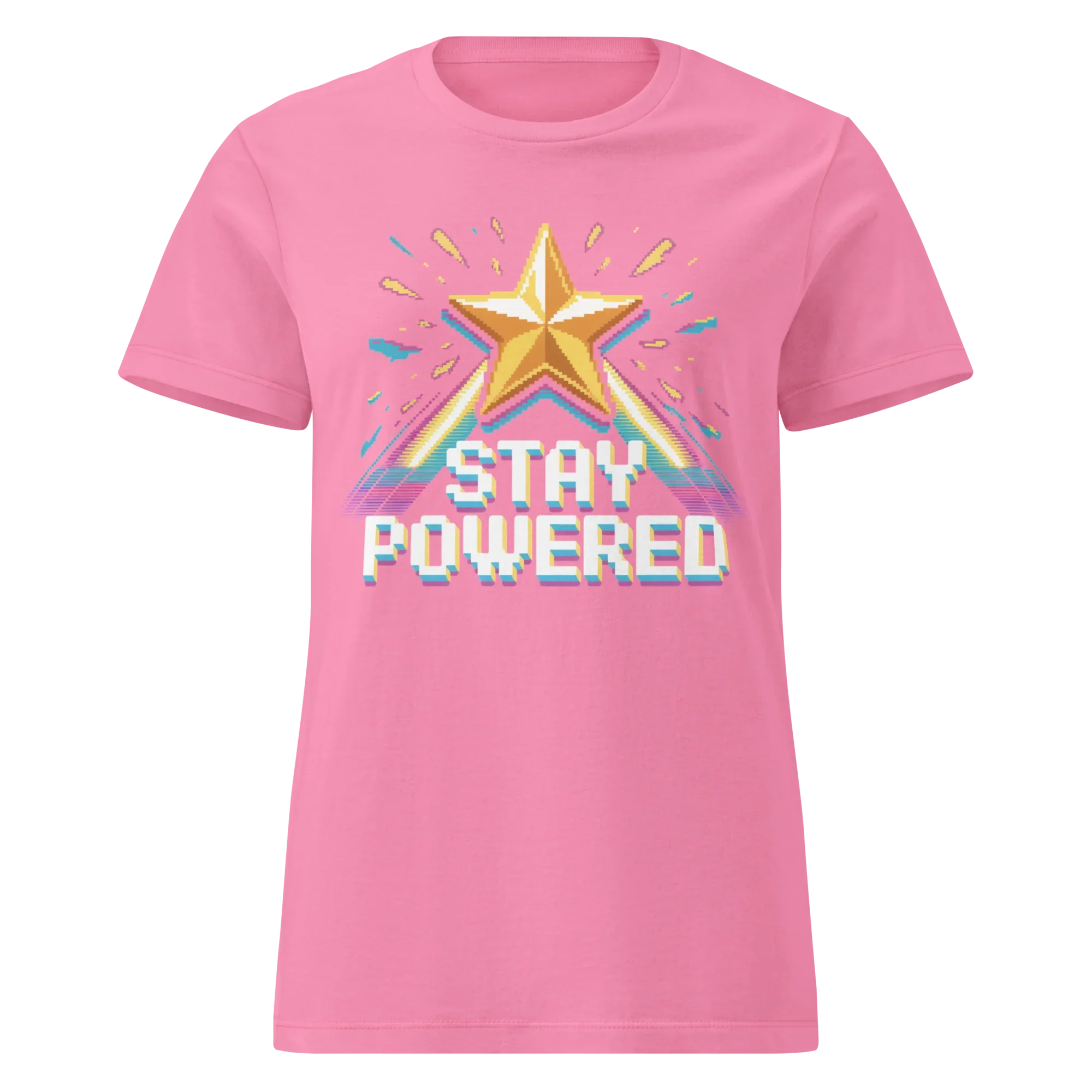 Stay Powered Pixel Star T-Shirt – Retro 8-Bit Gamer Energy Tee, Arcade Motivation Shirt - RaZits