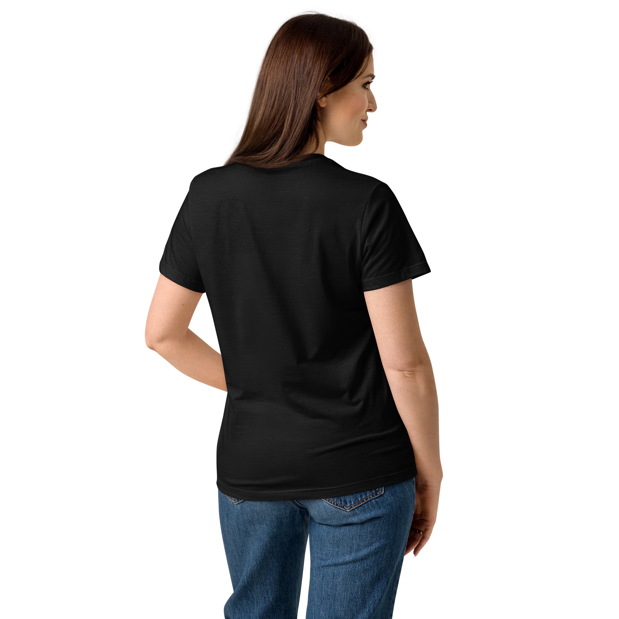 Lotus Martial Arts Symbol minimalist dojo women's t-shirt in Black, semi-fitted softstyle cotton, back view