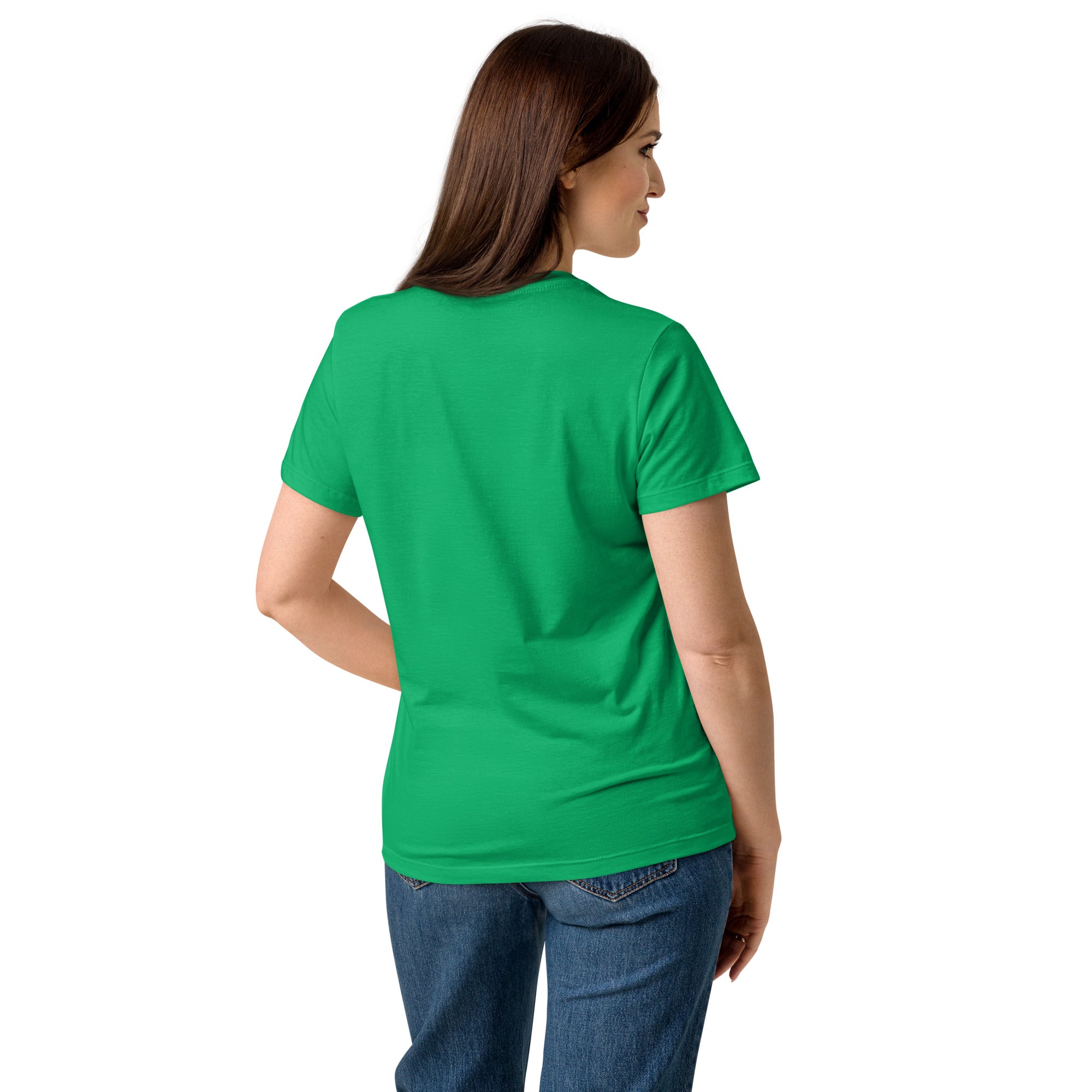 Lotus Martial Arts Symbol minimalist dojo women's t-shirt in Irish Green, semi-fitted softstyle cotton, back view