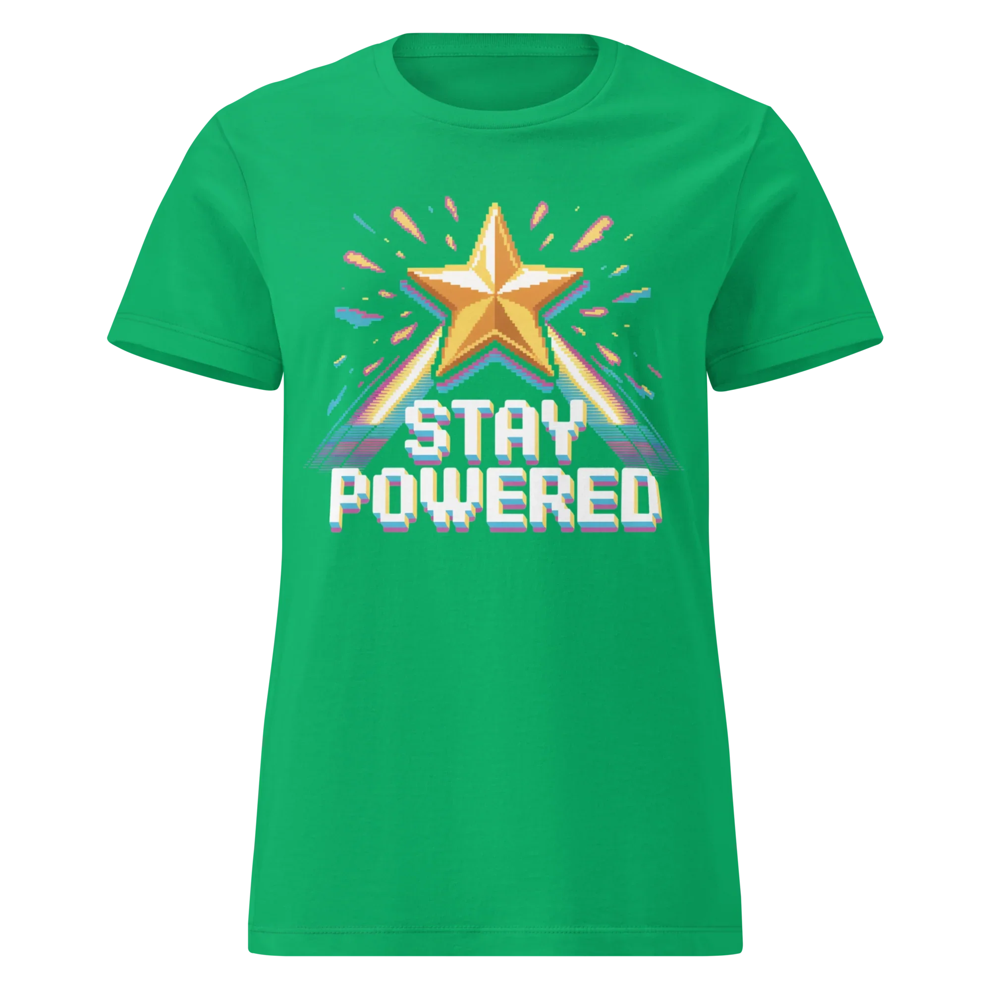 Stay Powered Pixel Star T-Shirt – Retro 8-Bit Gamer Energy Tee, Arcade Motivation Shirt - RaZits