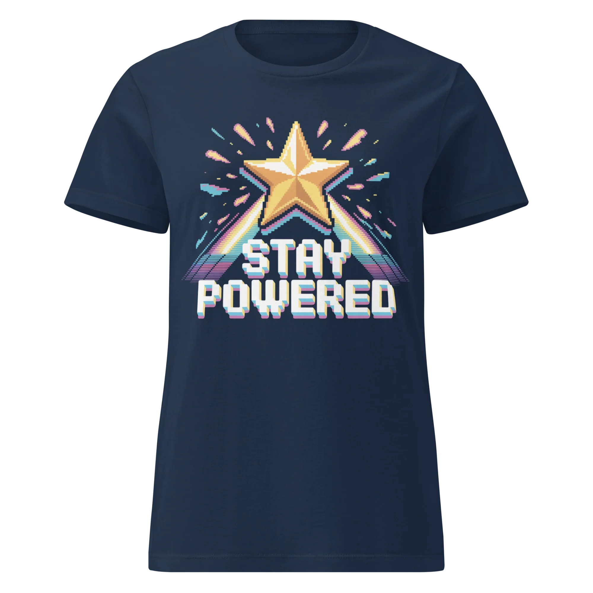 Stay Powered Pixel Star T-Shirt – Retro 8-Bit Gamer Energy Tee, Arcade Motivation Shirt - RaZits