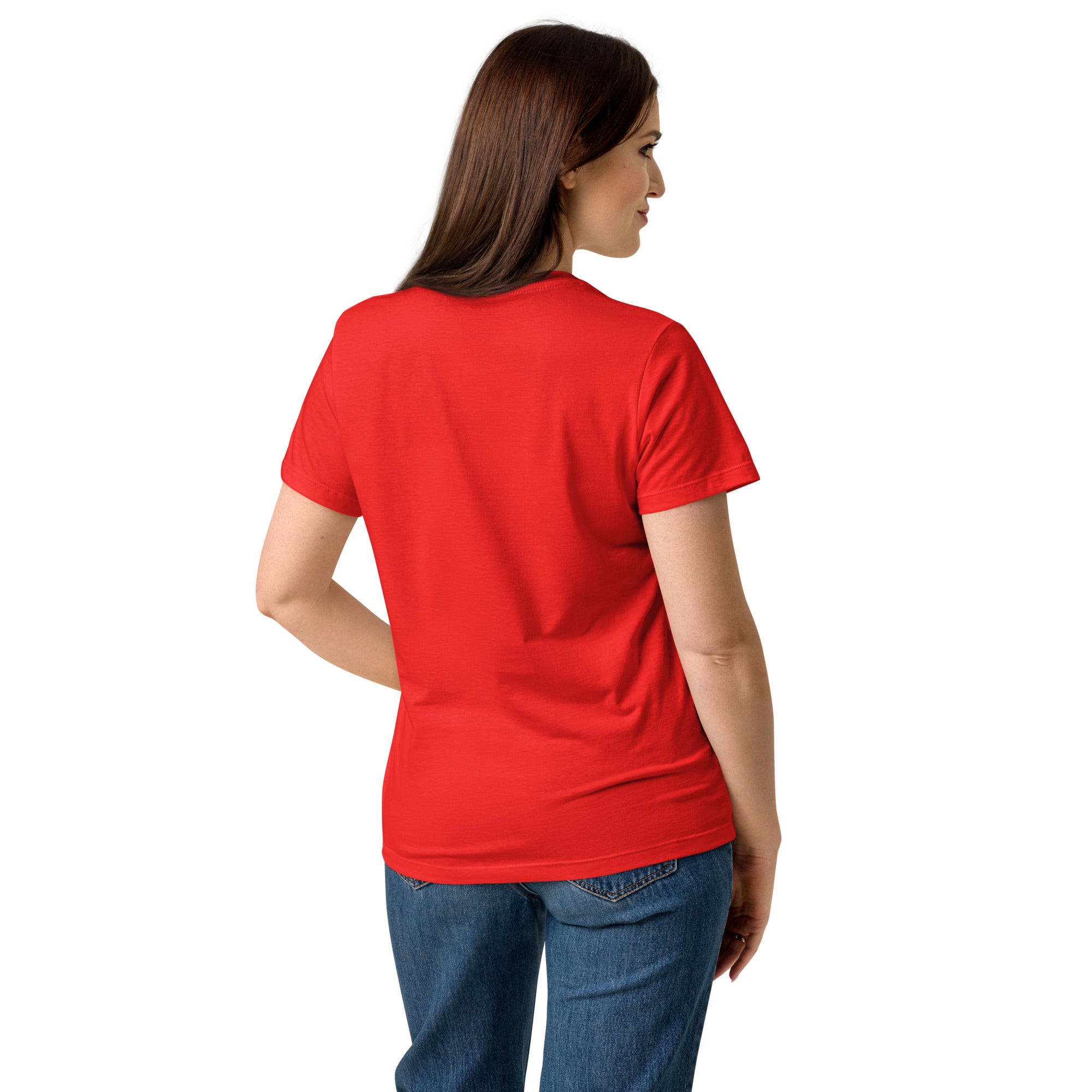 Lotus Martial Arts Symbol minimalist dojo women's t-shirt in Red, semi-fitted softstyle cotton, back view