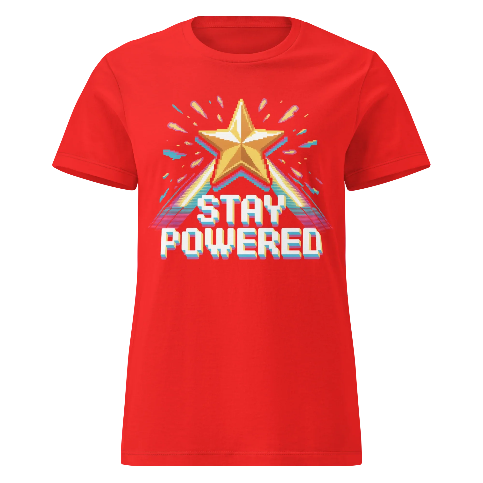 Stay Powered Pixel Star T-Shirt – Retro 8-Bit Gamer Energy Tee, Arcade Motivation Shirt - RaZits