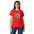 Lotus Martial Arts Symbol minimalist dojo women's t-shirt in Red, semi-fitted softstyle cotton, front view