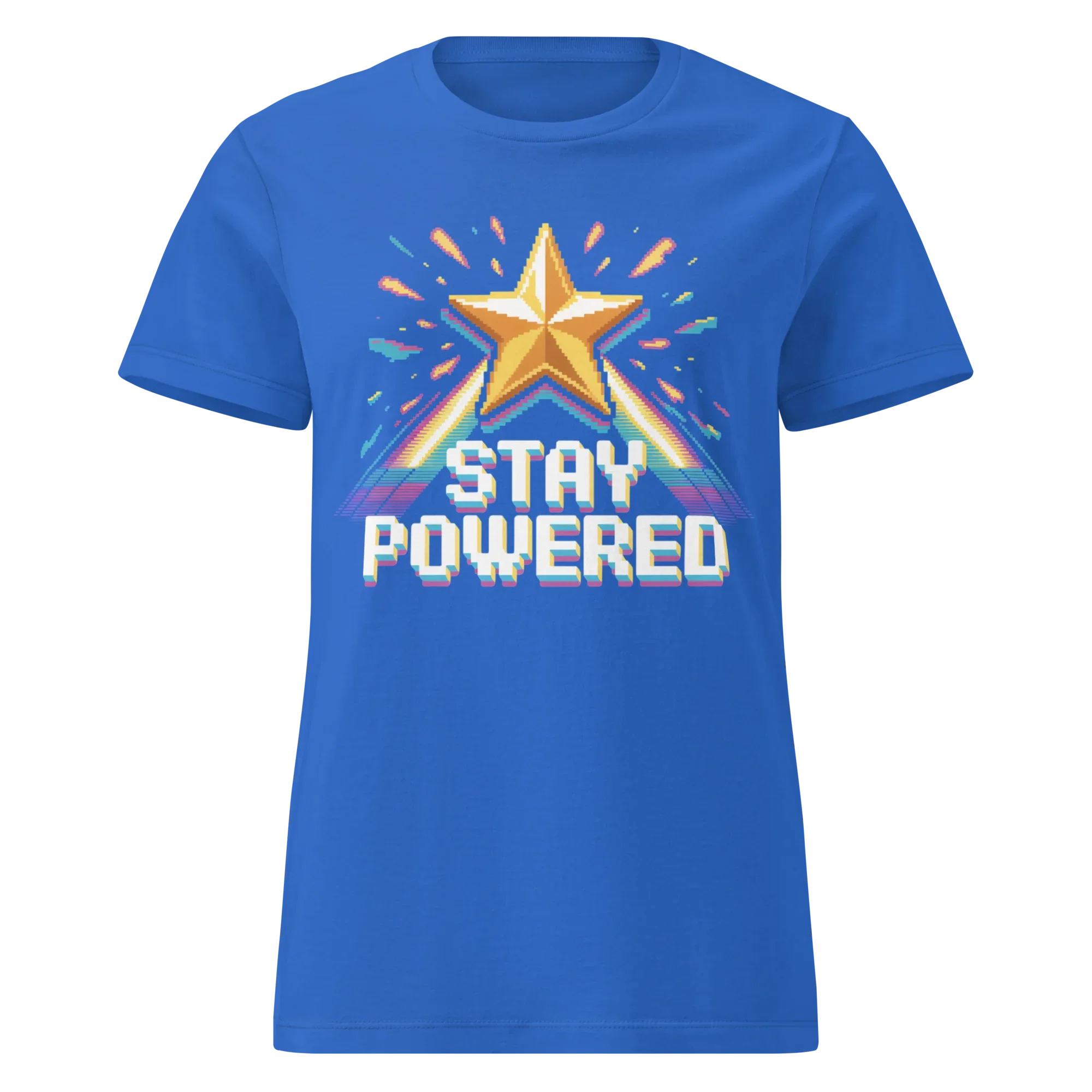 Stay Powered Pixel Star T-Shirt – Retro 8-Bit Gamer Energy Tee, Arcade Motivation Shirt - RaZits