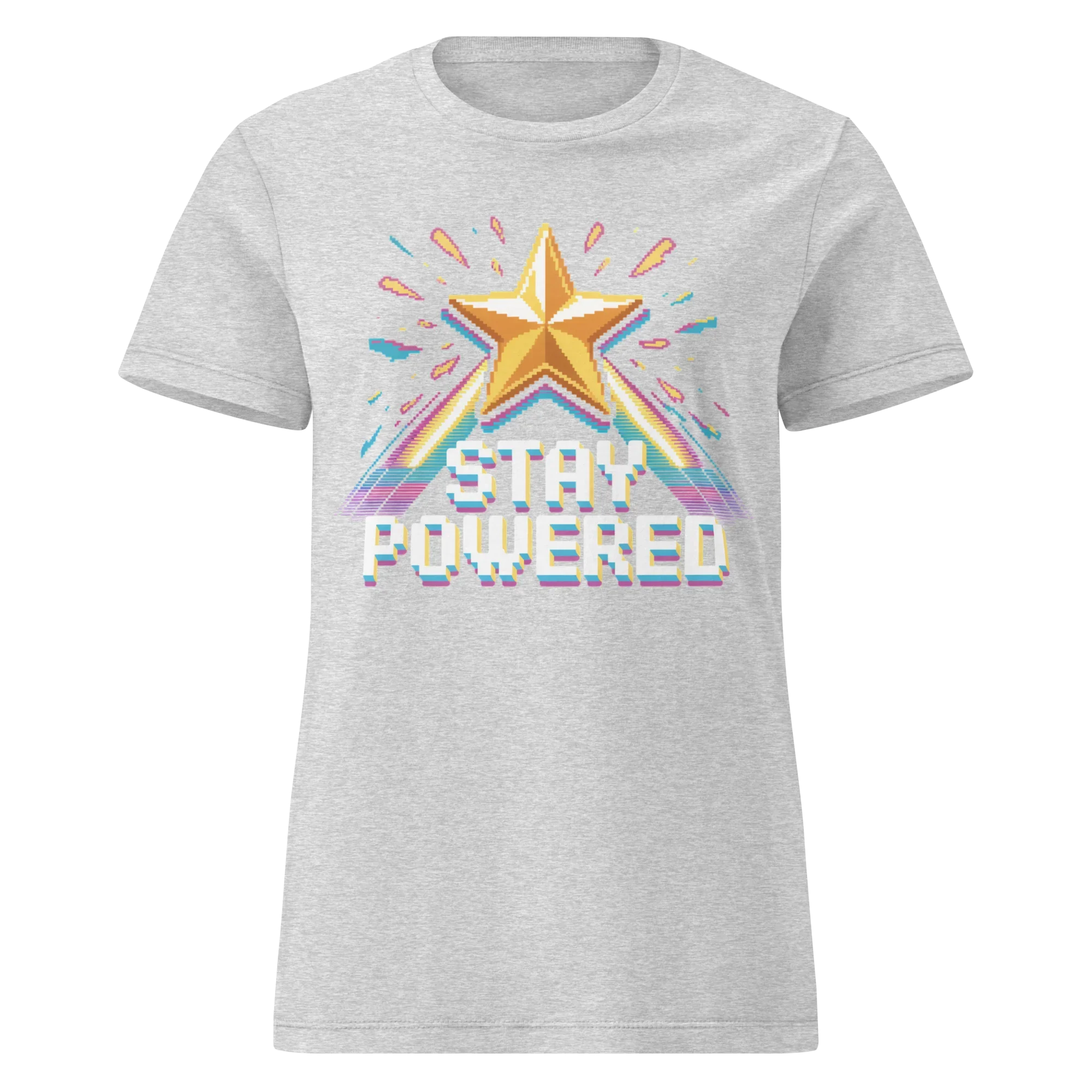 Stay Powered Pixel Star T-Shirt – Retro 8-Bit Gamer Energy Tee, Arcade Motivation Shirt - RaZits