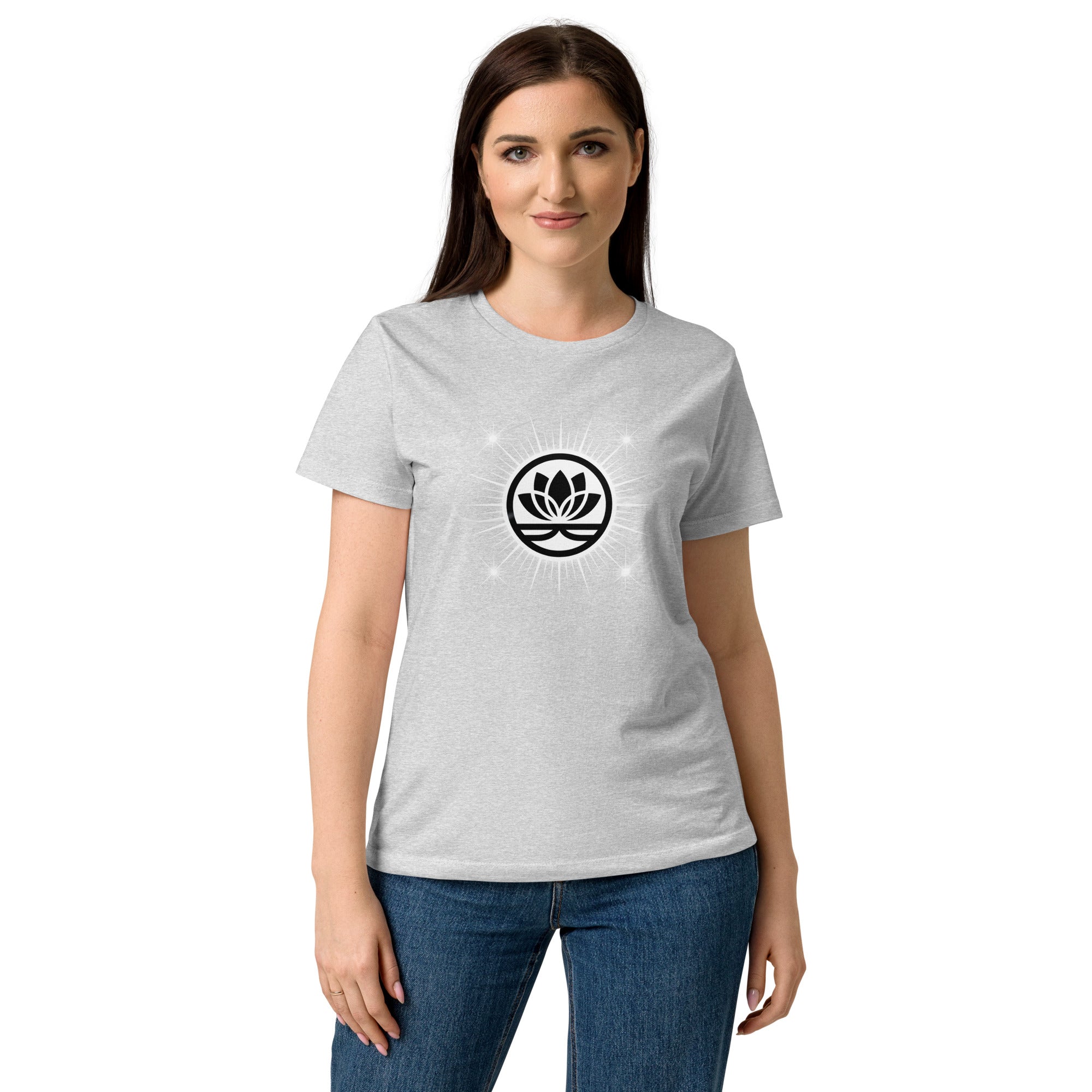 Lotus Martial Arts Symbol minimalist dojo women's t-shirt in RS Sport Grey, semi-fitted softstyle cotton, front view