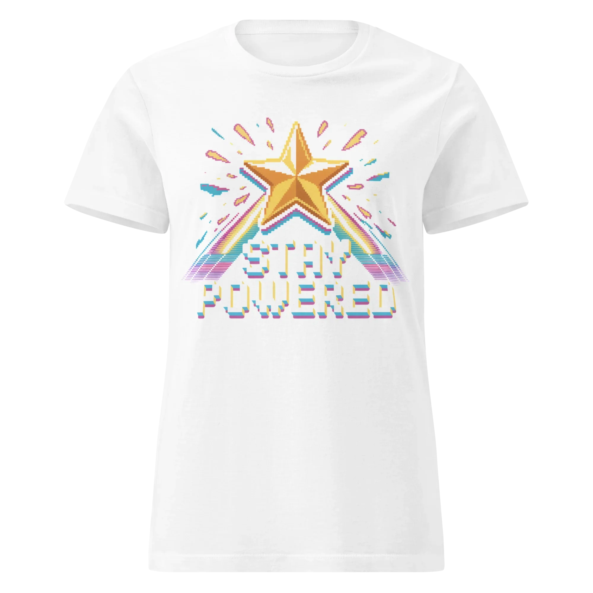 Stay Powered Pixel Star T-Shirt – Retro 8-Bit Gamer Energy Tee, Arcade Motivation Shirt - RaZits