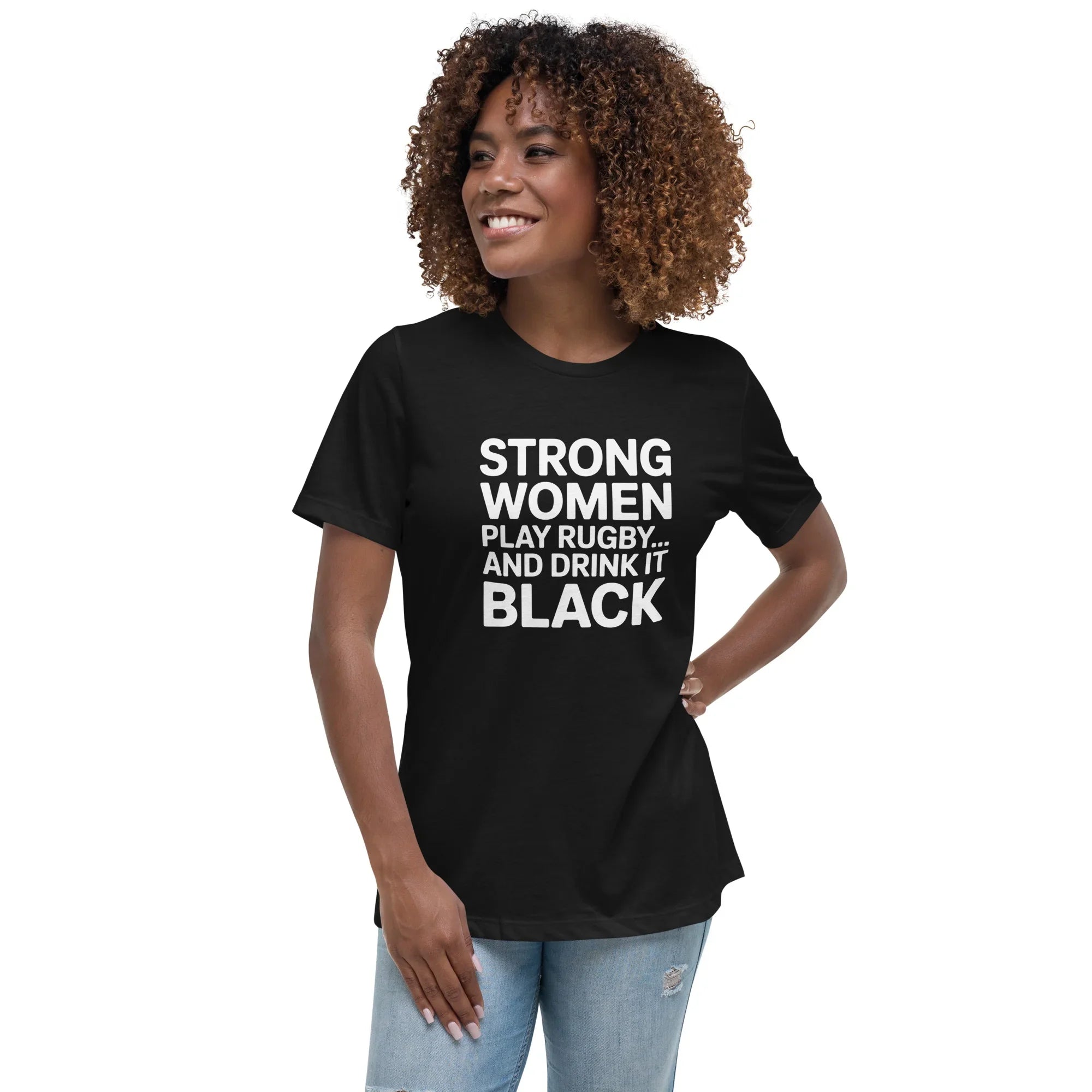 Strong Women Play Rugby Tee – Bold Coffee Lover Print - RaZits