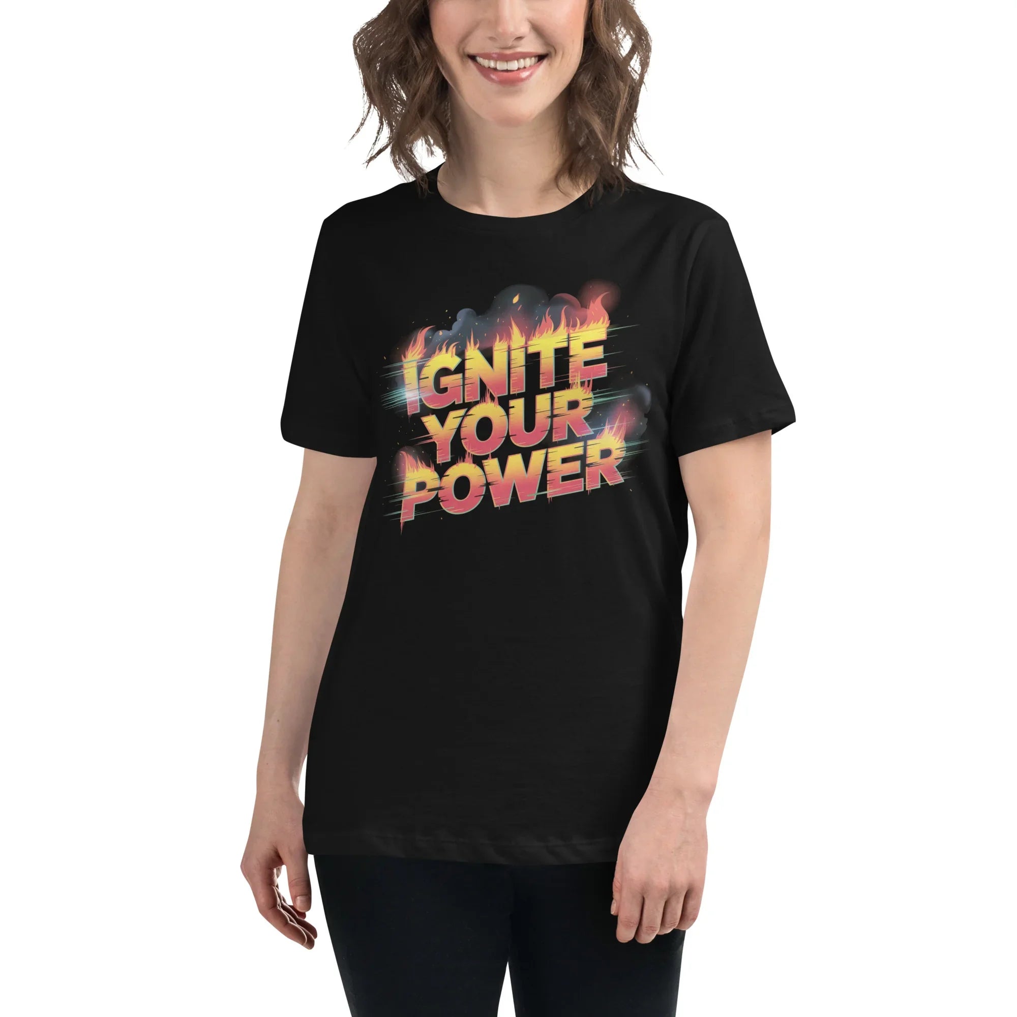 Ignite Your Power T Shirt – Bold Girl Power Tee with Red & Yellow Flames - RaZits