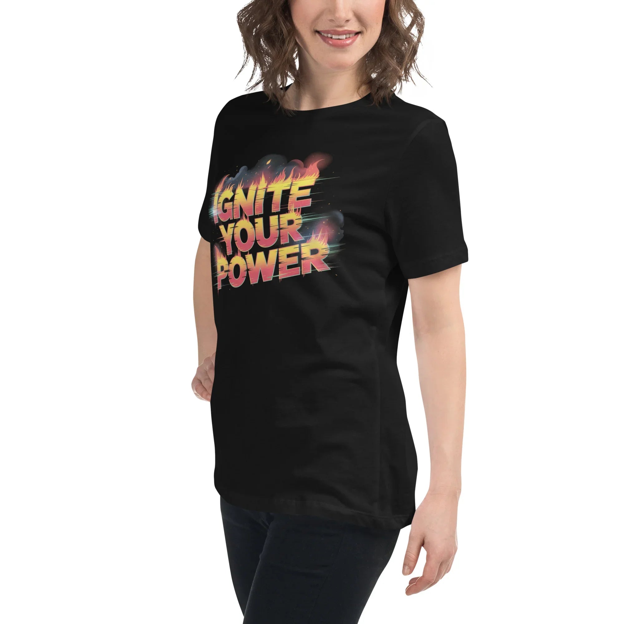 Ignite Your Power T Shirt – Bold Girl Power Tee with Red & Yellow Flames - RaZits