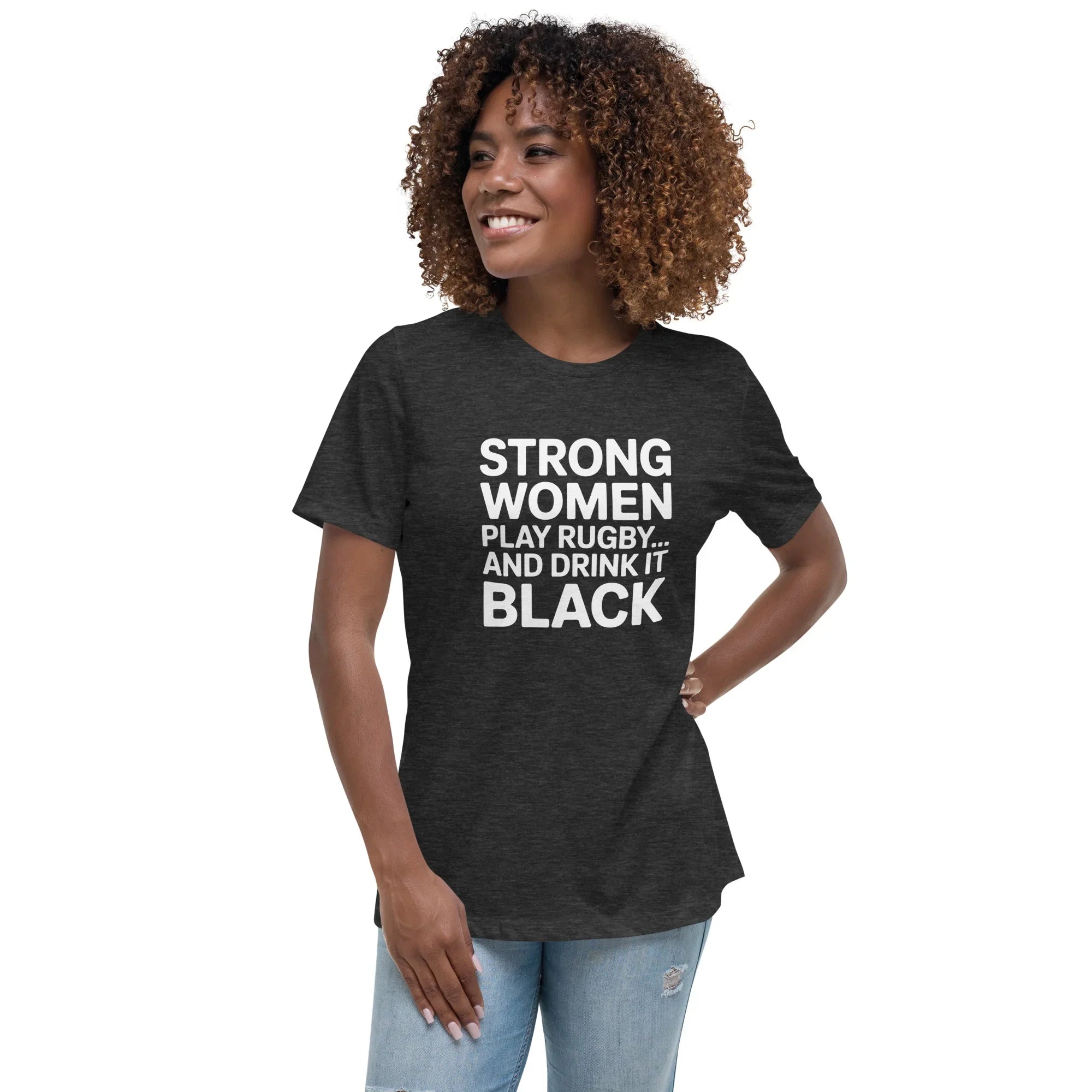 Strong Women Play Rugby Tee – Bold Coffee Lover Print - RaZits