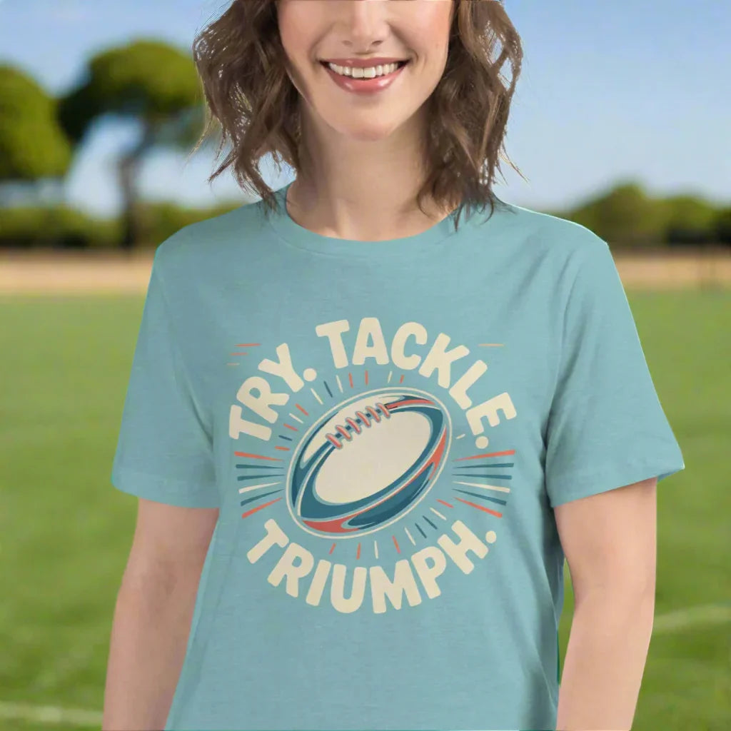 Try Tackle Triumph Tee – Motivational Rugby Graphic - RaZits