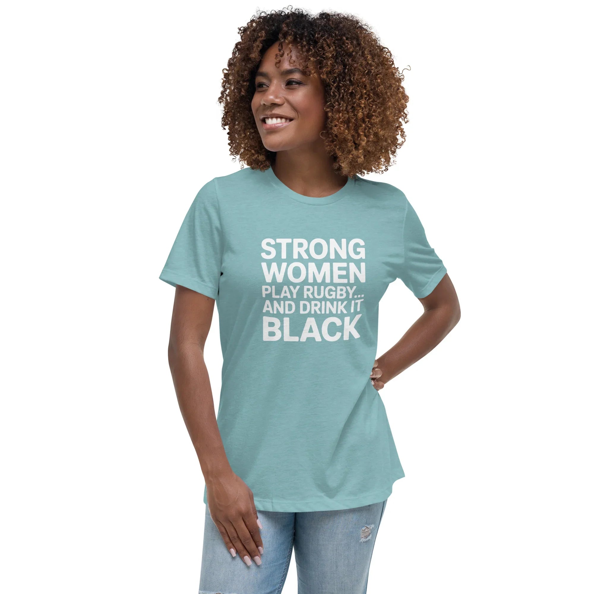 Strong Women Play Rugby Tee – Bold Coffee Lover Print - RaZits