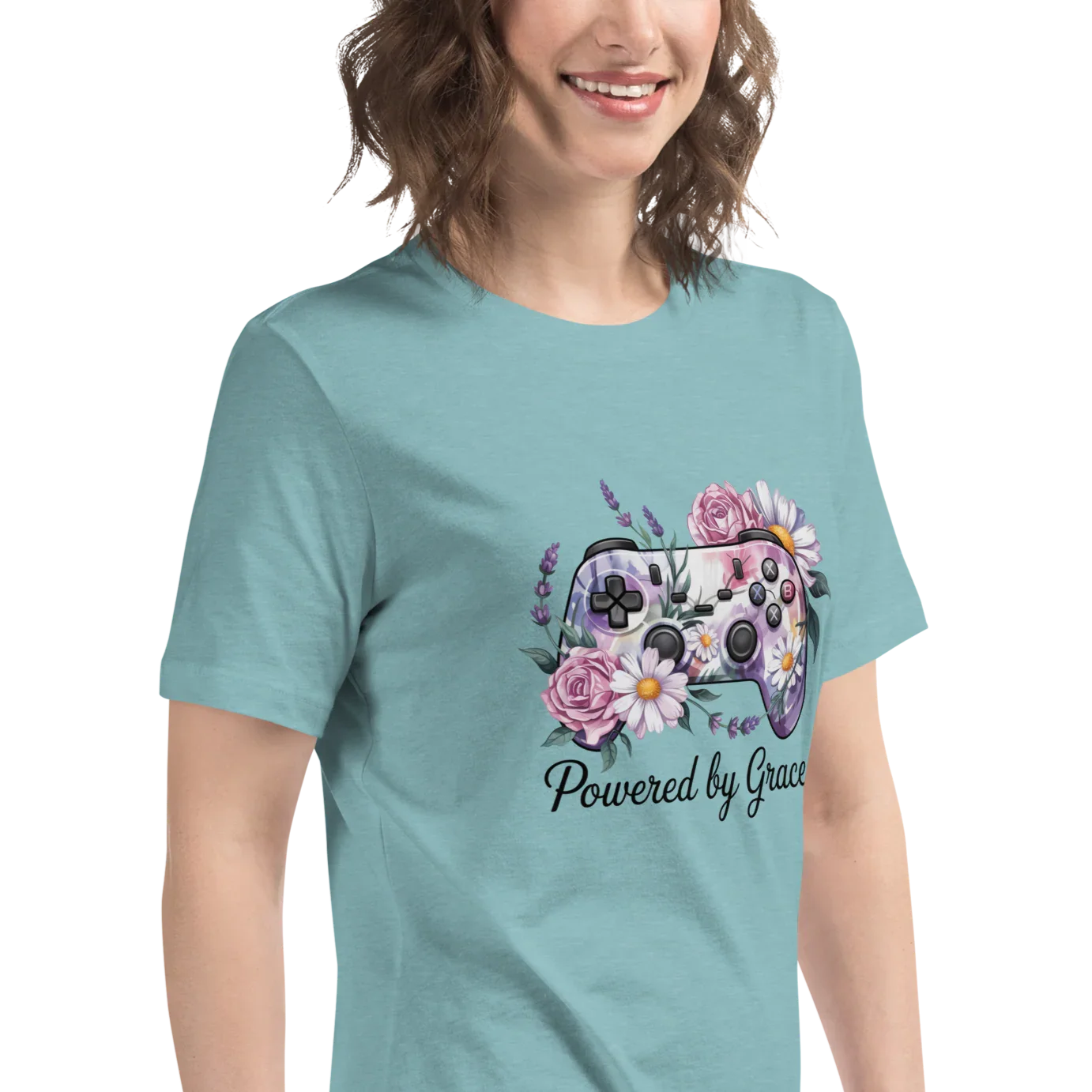 Floral Controller Tee – Powered by Grace Gamer Shirt - RaZits