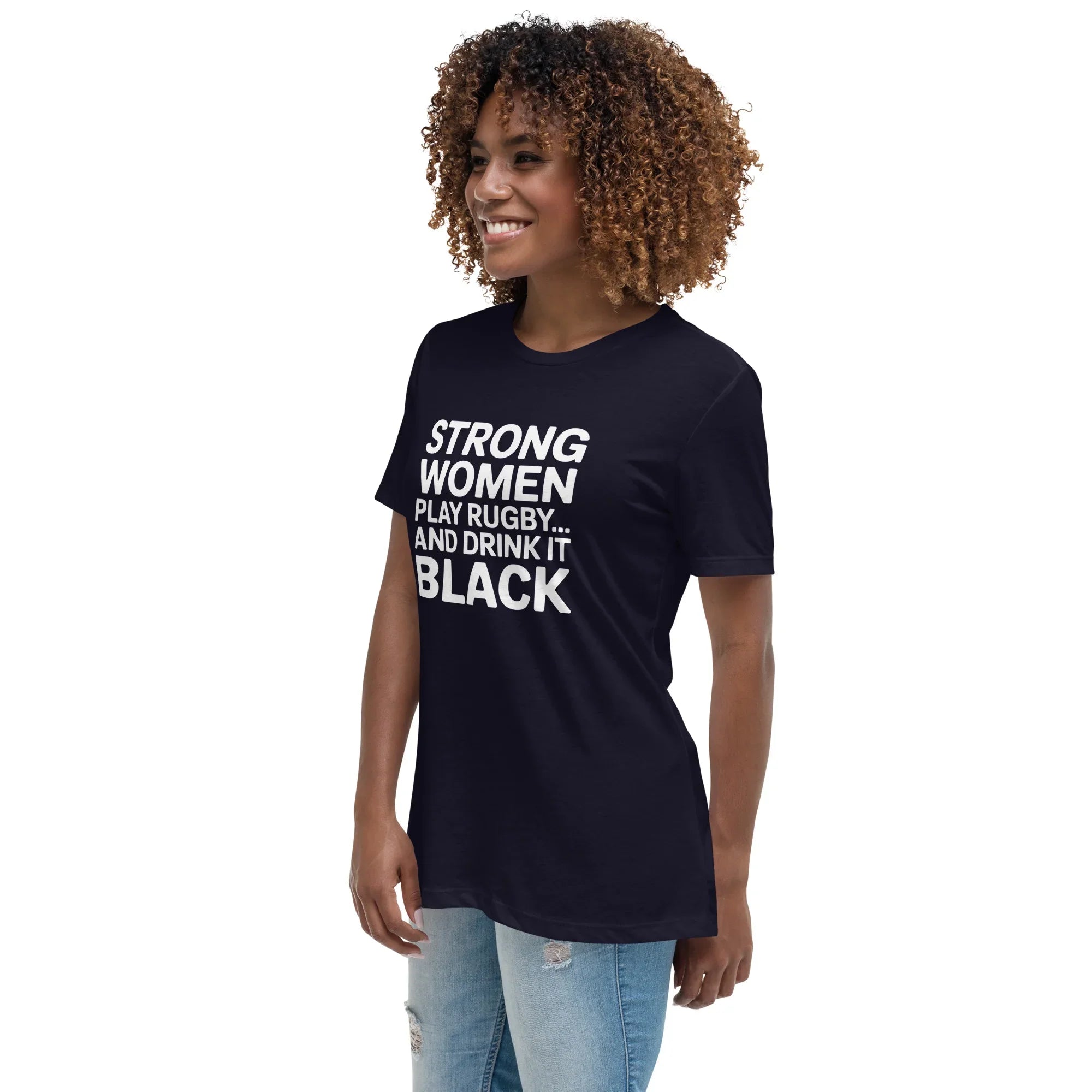 Strong Women Play Rugby Tee – Bold Coffee Lover Print - RaZits