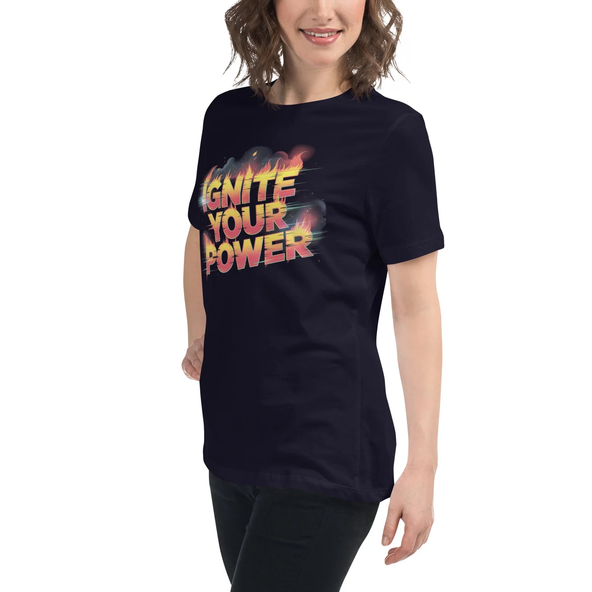 Ignite Your Power T Shirt – Bold Girl Power Tee with Red & Yellow Flames - RaZits