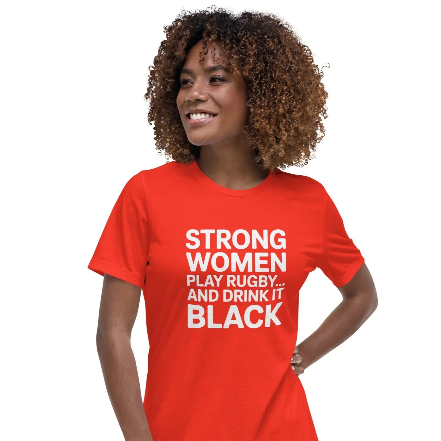 Strong Women Play Rugby Tee – Bold Coffee Lover Print - RaZits