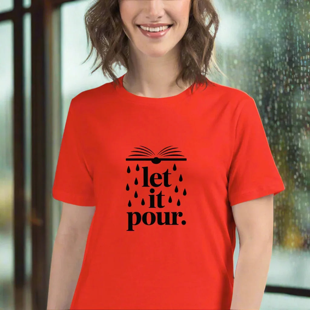Let It Pour T-Shirt – Book Lover Rainfall Tee for Women - RaZits