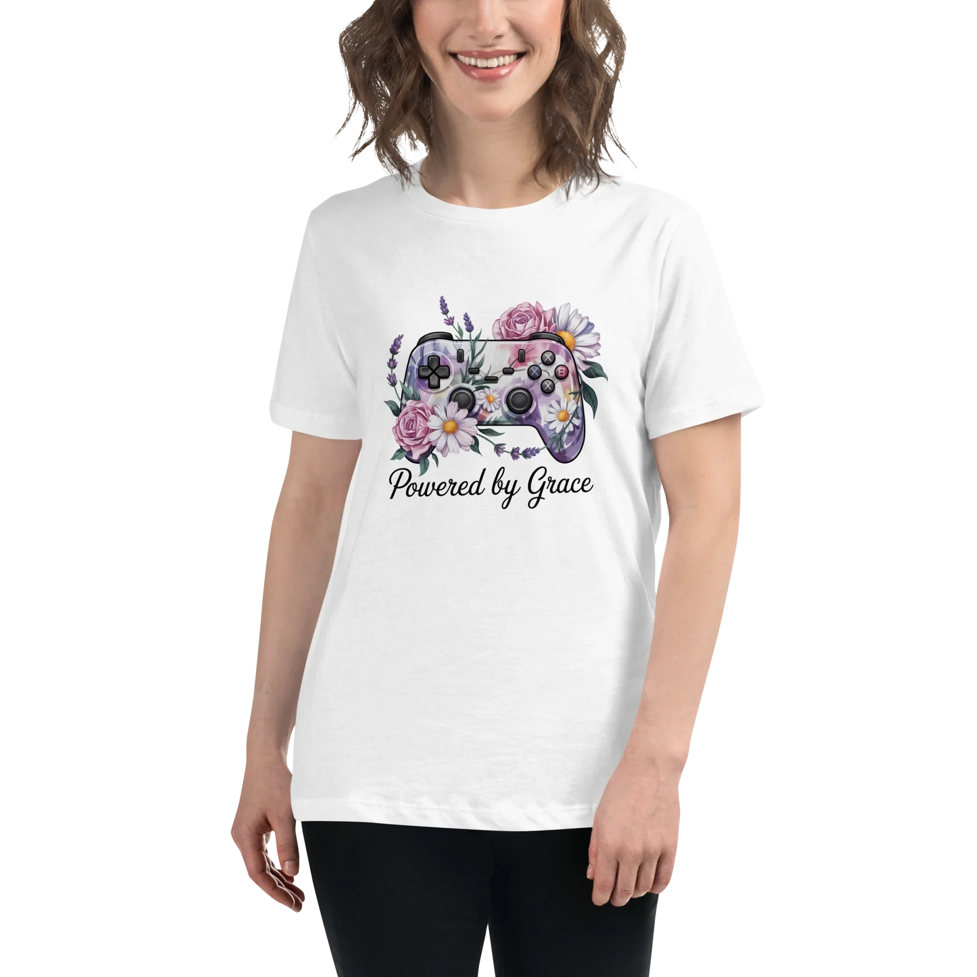 Floral Controller Tee – Powered by Grace Gamer Shirt - RaZits