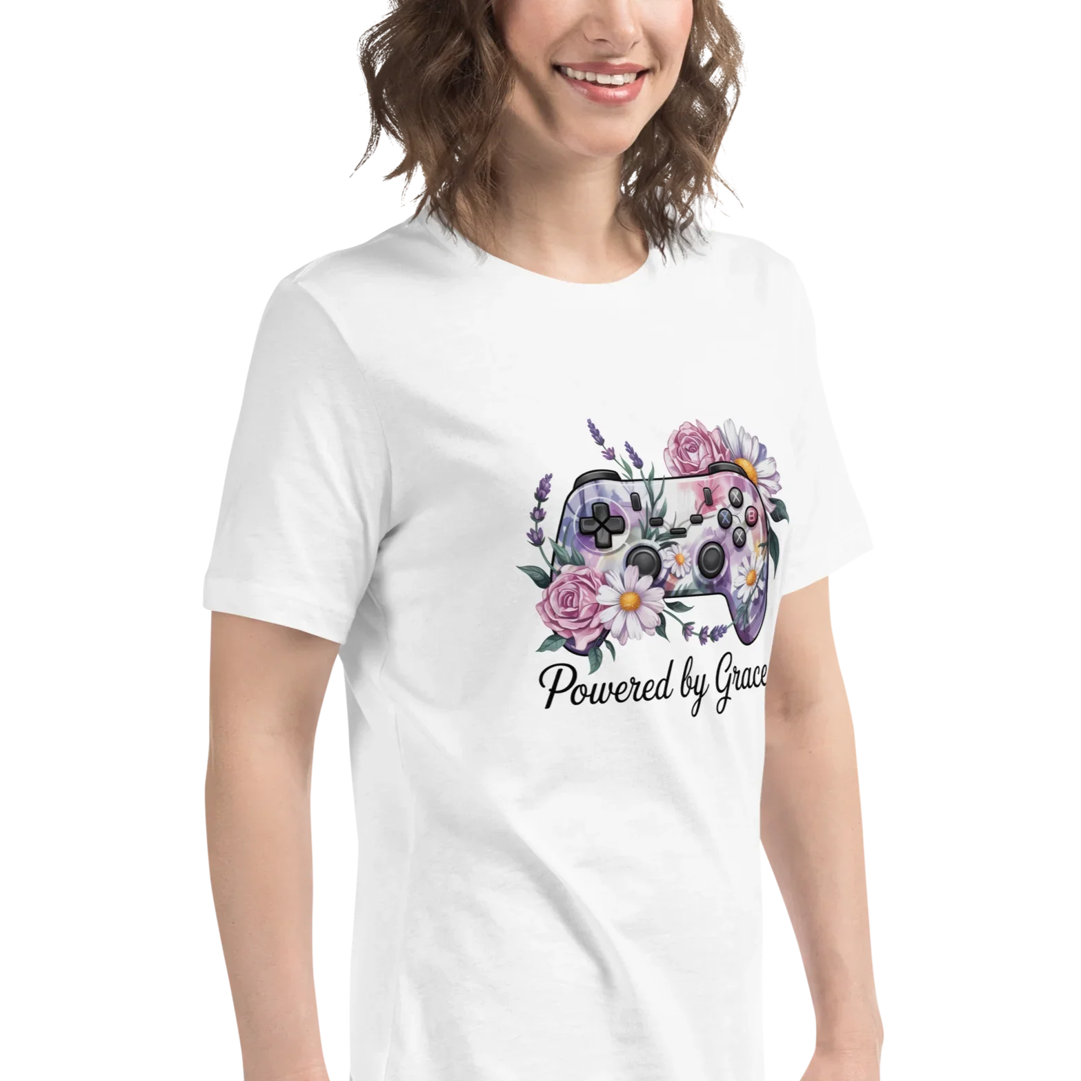 Floral Controller Tee – Powered by Grace Gamer Shirt - RaZits